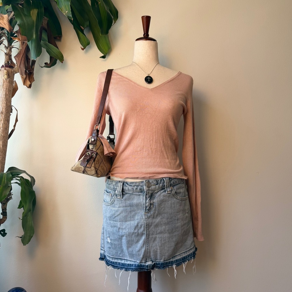 Banana Republic Silk Blend V-Neck Sweater Pink Balletcore Minimalist XS preppy